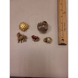 Vintage Brooch Lot Fish Zebra Frog Elephant Abstract Gold‎ Tone Costume Jewelry